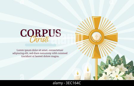 Sacred host in monstrance for Corpus Christi Eucharist worship. Blessed sacrament illustrstion Stock Vector