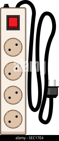 Power strip providing multiple electrical outlets for devices Stock Vector