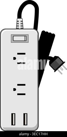 Power strip with multiple outlets and charging ports Stock Vector