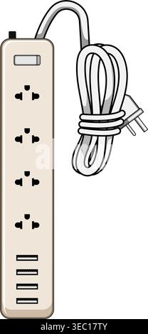 Power strip device providing electricity and usb charging Stock Vector