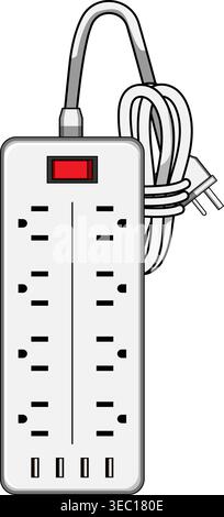 Power strip with multiple electrical outlets and usb ports Stock Vector