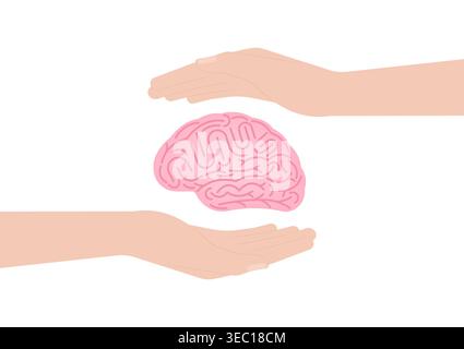 Brain. Hand Holding Human Brain. Brainstorm, Creativity and Thinking Idea Concept. Vector Illustration. Stock Vector