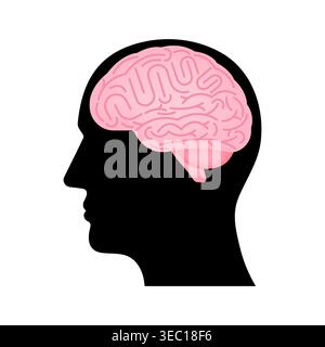 Brain. Head with Human Brain. Vector Illustration Isolated on White Background. Stock Vector