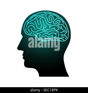 Brain. Head with Human Brain. Vector Illustration Isolated on White Background. Creativity and Intelligence Concept. Stock Vector