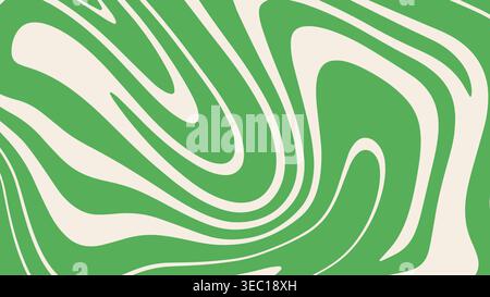 Retro 70s green groovy wavy background. Abstract liquid fluid pattern Stock Vector