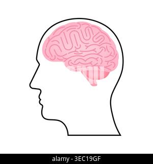 Brain. Head with Human Brain. Vector Illustration Isolated on White Background. Stock Vector