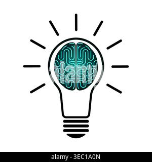 Human Brain in Lightbulb. Brainstorm, Creativity and Thinking Idea Concept. Vector Illustration. Stock Vector
