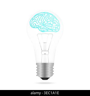 Brain. Brainstorm. Brain in Lightbulb. Creativity and Thinking Idea Concept. Vector Illustration. Stock Vector