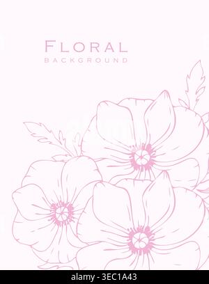 Floral elegant background with hand drawn anemone flowers. Stock Vector