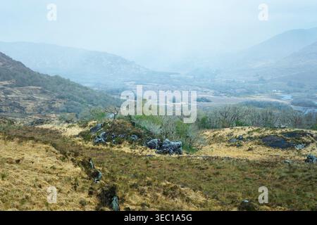 High angle view of Killarney National Park valley from Ladies View County Kerry Ireland Stock Photo