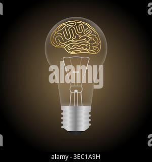 Brain. Brainstorm. Brain in Lightbulb. Creativity and Thinking Idea Concept. Vector Illustration. Stock Vector
