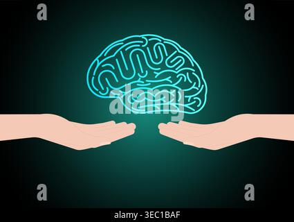 Brain. Hand Holding Human Brain. Brainstorm, Creativity and Thinking Idea Concept. Vector Illustration. Stock Vector