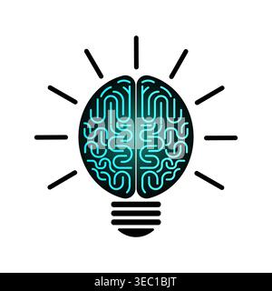 Human Brain in Lightbulb. Brainstorm, Creativity and Thinking Idea Concept. Vector Illustration. Stock Vector