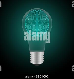 Human Brain in Lightbulb. Brainstorm, Creativity and Thinking Idea Concept. Vector Illustration. Stock Vector