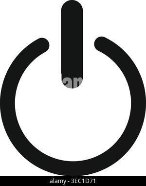 Power Button Icon Vector – Black On Off Symbol, Digital Startup Sign, Technology Switch Logo for Electronic Interface Design Stock Vector