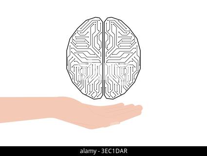 Brain. Artificial intelligence. Hand Holding Human Brain. Brainstorm, Creativity and Thinking Idea Concept. Artificial intelligence.  Vector Illustrat Stock Vector