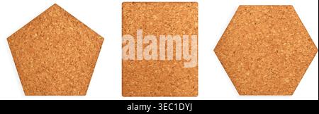 Cork bulletin board with wooden frame and realistic textures set. Stock Vector