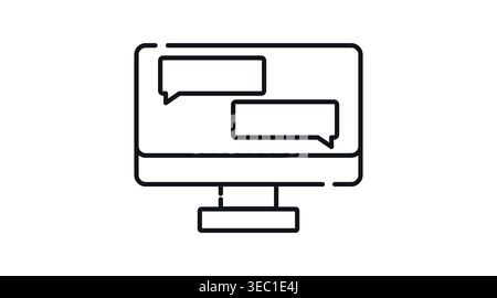 Online chat and live support icon: desktop computer with speech bubbles on screen Stock Vector