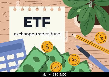 ETF Exchange Traded Fund  concept, stock market investment idea, diversified portfolio strategy, financial growth and passive income- vector illustrat Stock Vector