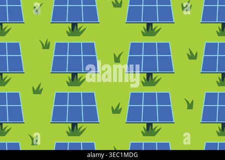 seamless pattern with solar panel cells, renewable energy concept, eco friendly technology in nature, clean power sustainability theme- vector illustr Stock Vector