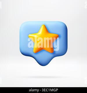 3D Yellow star icon inside a blue speech bubble. Stock Vector