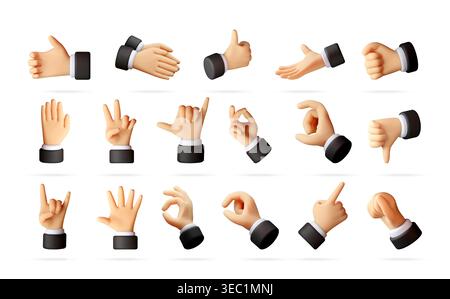 Collection of 3d hand gestures in businessman suit Stock Vector