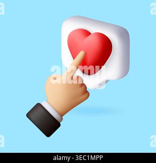 3D Hand clicking social media like button Stock Vector