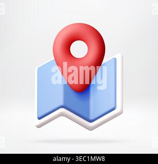 Red pin on blue paper map in 3d Stock Vector
