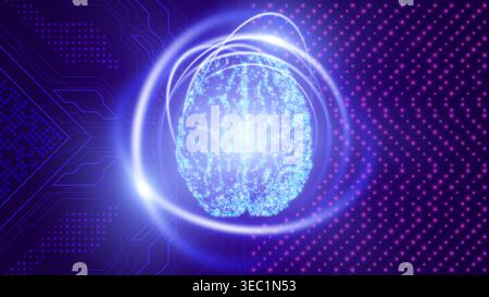 Glowing digital brain with neural network and futuristic technology background Stock Vector