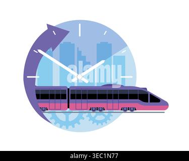 High speed transport. Railway passenger vehicle, scheduled accuracy, fast highspeed train, meeting deadlines, urban infrastructure planning, timetable Stock Vector