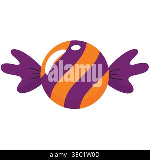 Minimal round candy design in Halloween colors purple and orange, flat vector illustration isolated, perfect for icons and decorations Stock Vector
