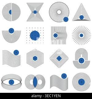 Minimal geometric shapes with blue accents set Stock Vector