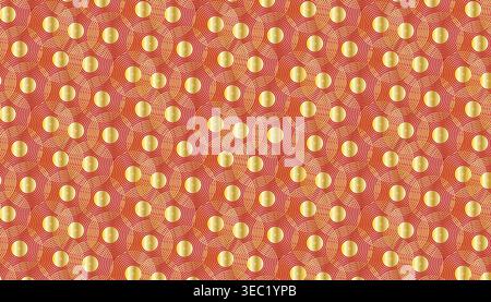Bright red and yellow repeating pattern with circular elements, ideal for decorative backgrounds. Stock Vector