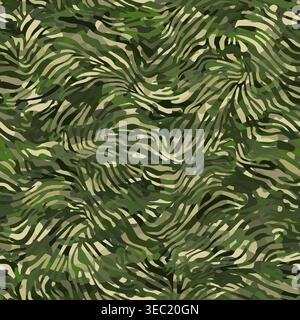 Amazing green and tan zebra camouflage print seamless on linen fabric print Stock Vector