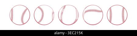 Set of softball balls. Simple outline baseball balls . Stock Vector