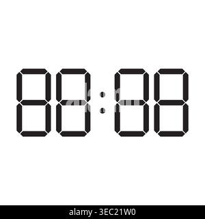 Digital clock numbers template showing 88 88 display vector. Perfect for timer UIs alarm clock apps and scoreboard graphics. EPS 10. Stock Vector