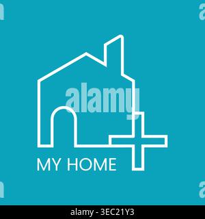 Flat minimal logo of a house outline combined with a medical cross, symbolizing home care, healthcare services, safety, and modern living solutions. Stock Vector