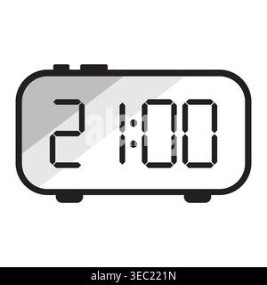 Digital alarm clock icon showing time 21 00 vector. Perfect for user interface design and time management apps. EPS 10. Stock Vector