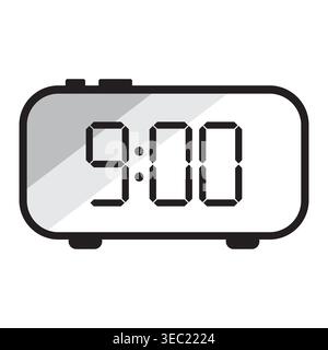 Digital alarm clock icon showing nine oclock vector. Perfect for time management concepts and graphic user interfaces. EPS 10. Stock Vector
