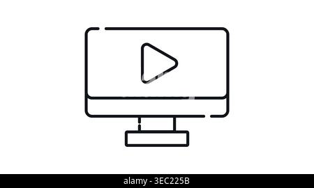 Online video and multimedia player icon: desktop computer with play button on screen Stock Vector