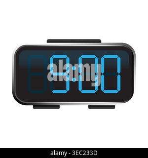 Digital alarm clock icon showing 9 o'clock time vector. Ideal for deadline reminders and scheduling application designs. EPS 10. Stock Vector