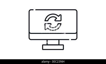 Computer refresh and synchronization icon: desktop PC with reload arrows on screen Stock Vector