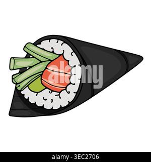 Delicious Temaki Sushi Hand Roll Vector Illustration with Salmon and Asparagus Stock Vector