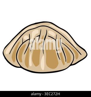 Vector illustration of a single, plump, golden-brown gyoza dumpling with delicate pleats and a simple black outline, isolated on white. Stock Vector
