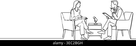 continuous line drawing of man and woman in interview situation, line art vector illustration Stock Vector