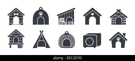 Flat pet house icon set isolated on white background Stock Vector