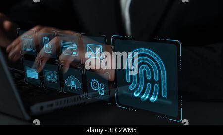 System for safeguarding digital identity using fingerprint authentication, encryption, and secure access protocols across cloud, device, and personal Stock Photo