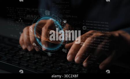 Global AI and data processing system enhances data, AI, and processing efficiency through digital network and global integration of intelligent Stock Photo