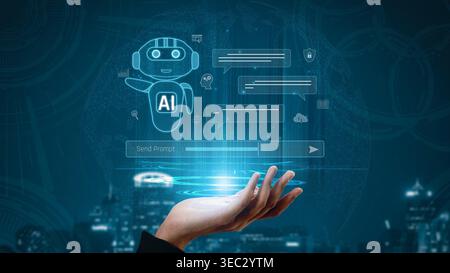 AI chatbot improves virtual assistant interaction. AI chatbot processes text, supports users, AI chatbot automates replies, and AI chatbot enables Stock Photo
