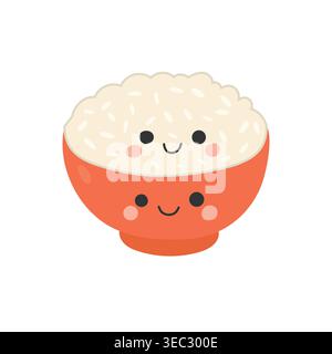 Rice icon illustration with bowl food white and vector japan isolated. Cooking asian background with cute rice restaurant and plate japanese dish Stock Vector